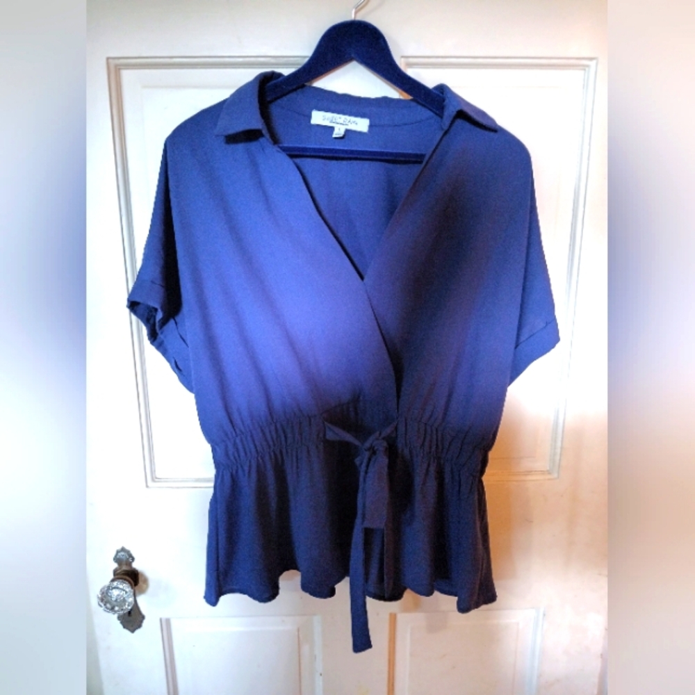 Sweet Rain Short Sleeve Wrap Shirt Size Large